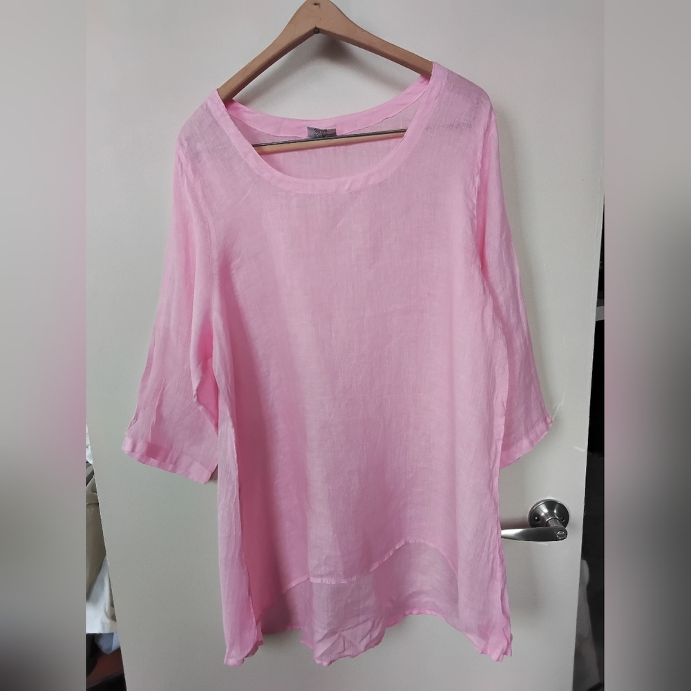 Light Pink Scoop-Neck Linen Tunic